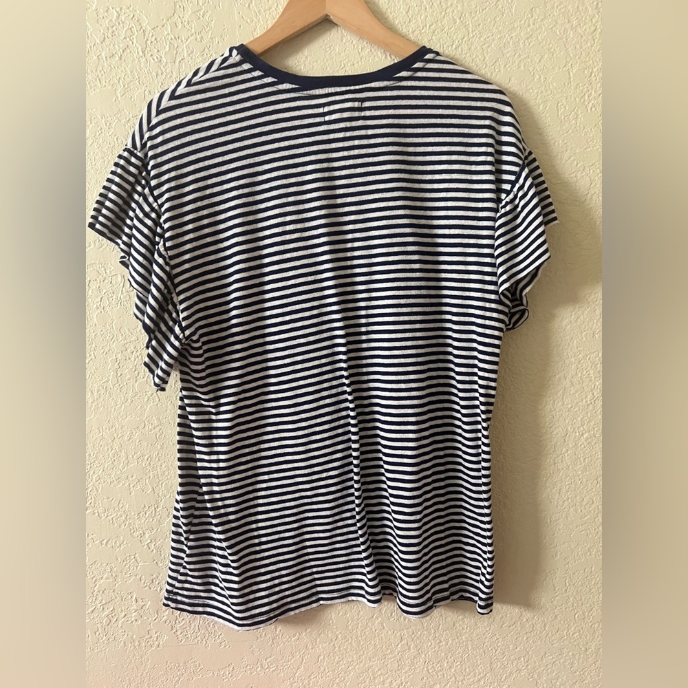 💙Velvet by Graham & Spencer💙 Navy and White Ruffled Striped Tee. XS - Picture 3 of 5